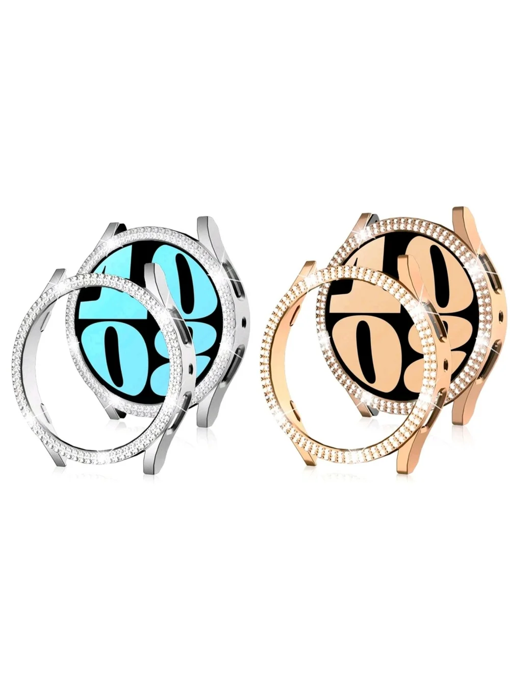 2 Pc. Samsung Galaxy Watch 4/5 44mm Rhinestone Bezel Watch Cases - Silver & Gold